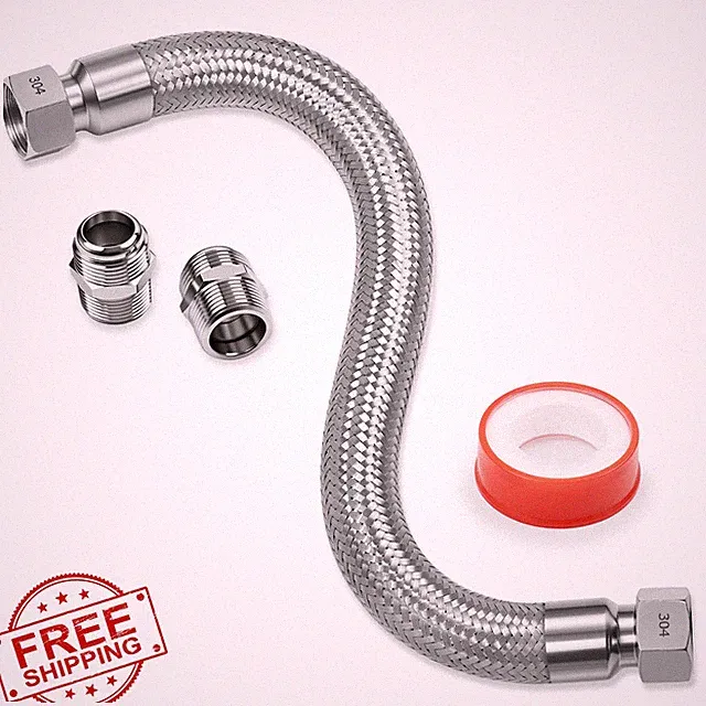 1"x20" Flexible Compressor Hose Stainless Core Braided 870 PSI NPT