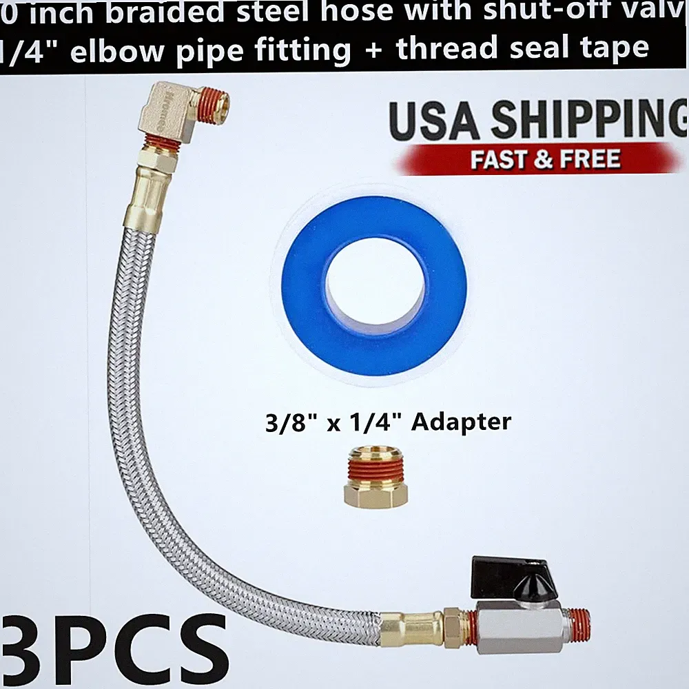 10 Inch Flexible Braided Steel Tube Air Compressor Tank Drain Hose 1/4 inch NPT