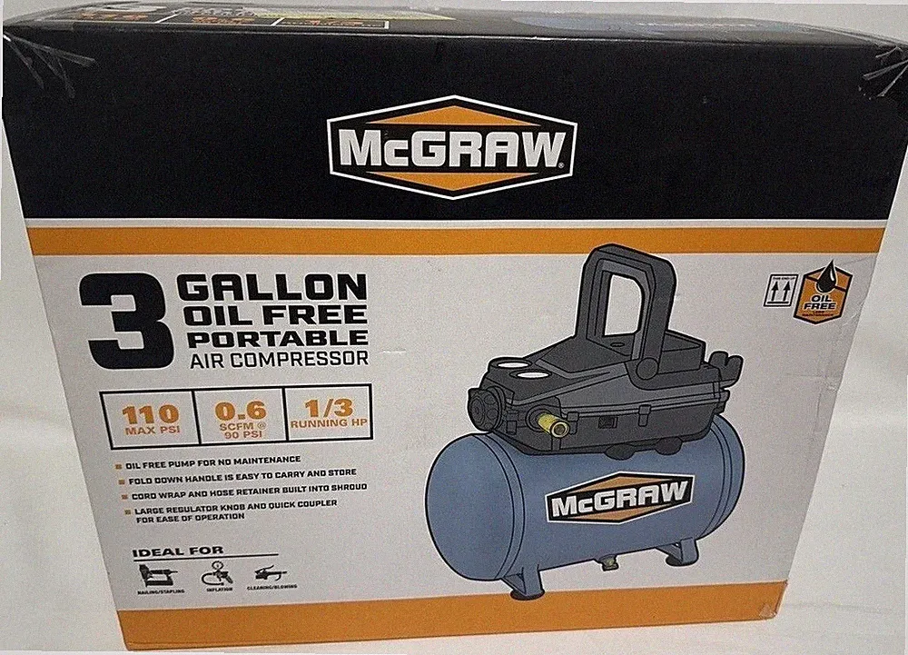 3 Gallon Portable Air Compressor 1/3 HP 110 PSI Oil-Free Hot Dog Air Compressor