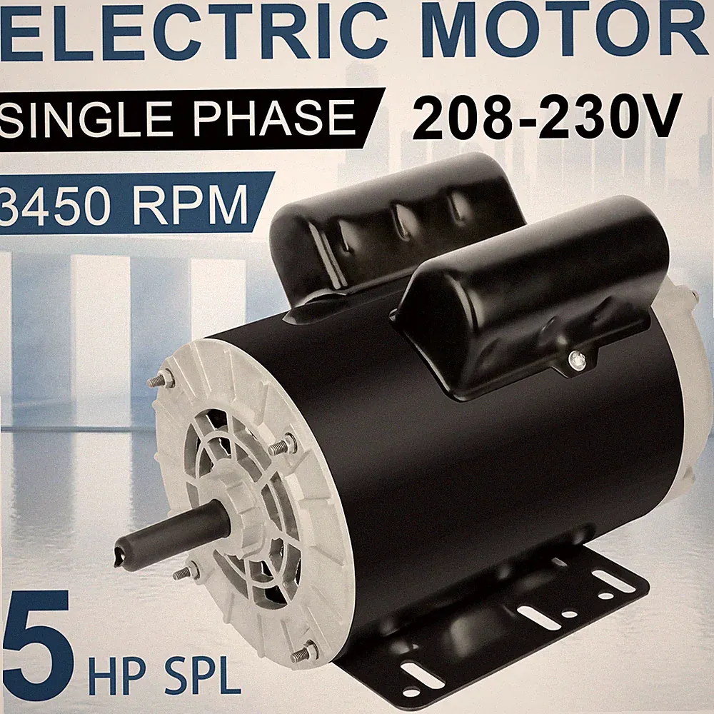 5HP SPL Air Compressor Electric Motor 1 Phase 3450 RPM 56 Frame 5/8" Shaft ODP