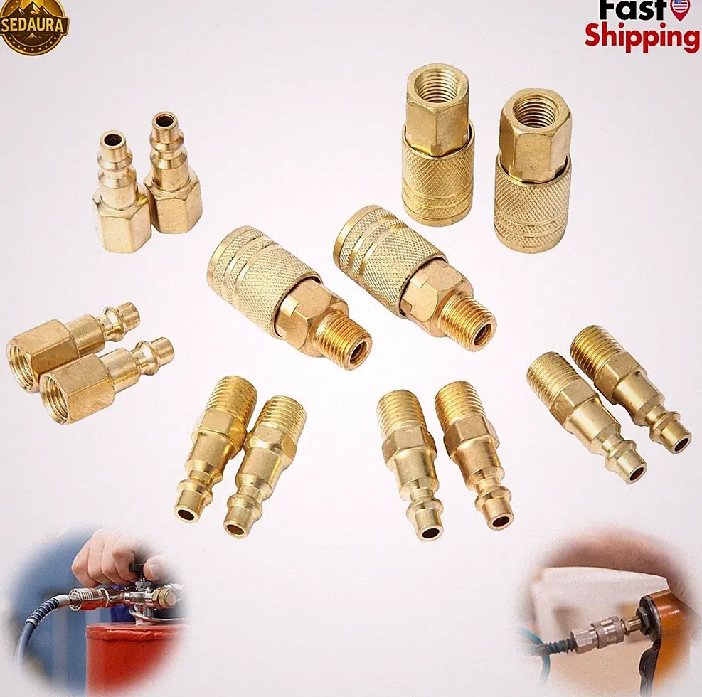 Brass Quick Connect Air Hose Fittings 1/4" Compressor Coppering Disconnect Set