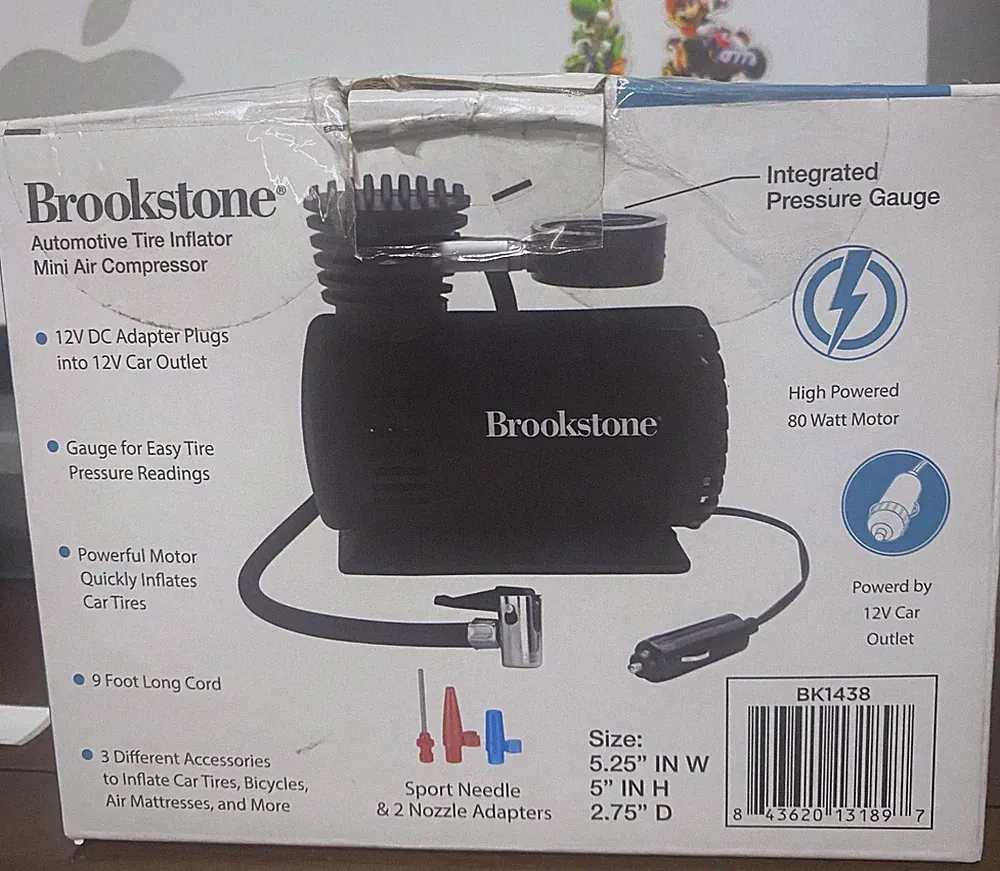 Brookstone Automotive Tire Inflator Air Compressor 300 PSI 12V Car Portable NEW