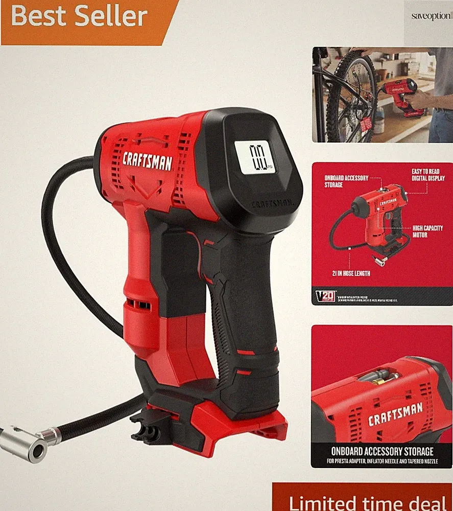 CRAFTSMAN V20 Cordless Tire Inflator, 150 PSI Air Compressor, Tool Only