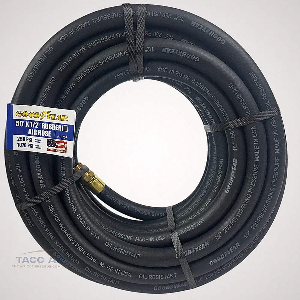 Goodyear 50' x 1/2" Rubber Air Hose 250 PSI USA Made 1/2" NPT Compressor Hose